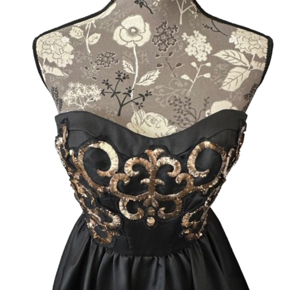 ABS Allen Schwartz Women's Sz. 2 Black & Gold Strapless Mini Prom/Cocktail Dress - Picture 4 of 16